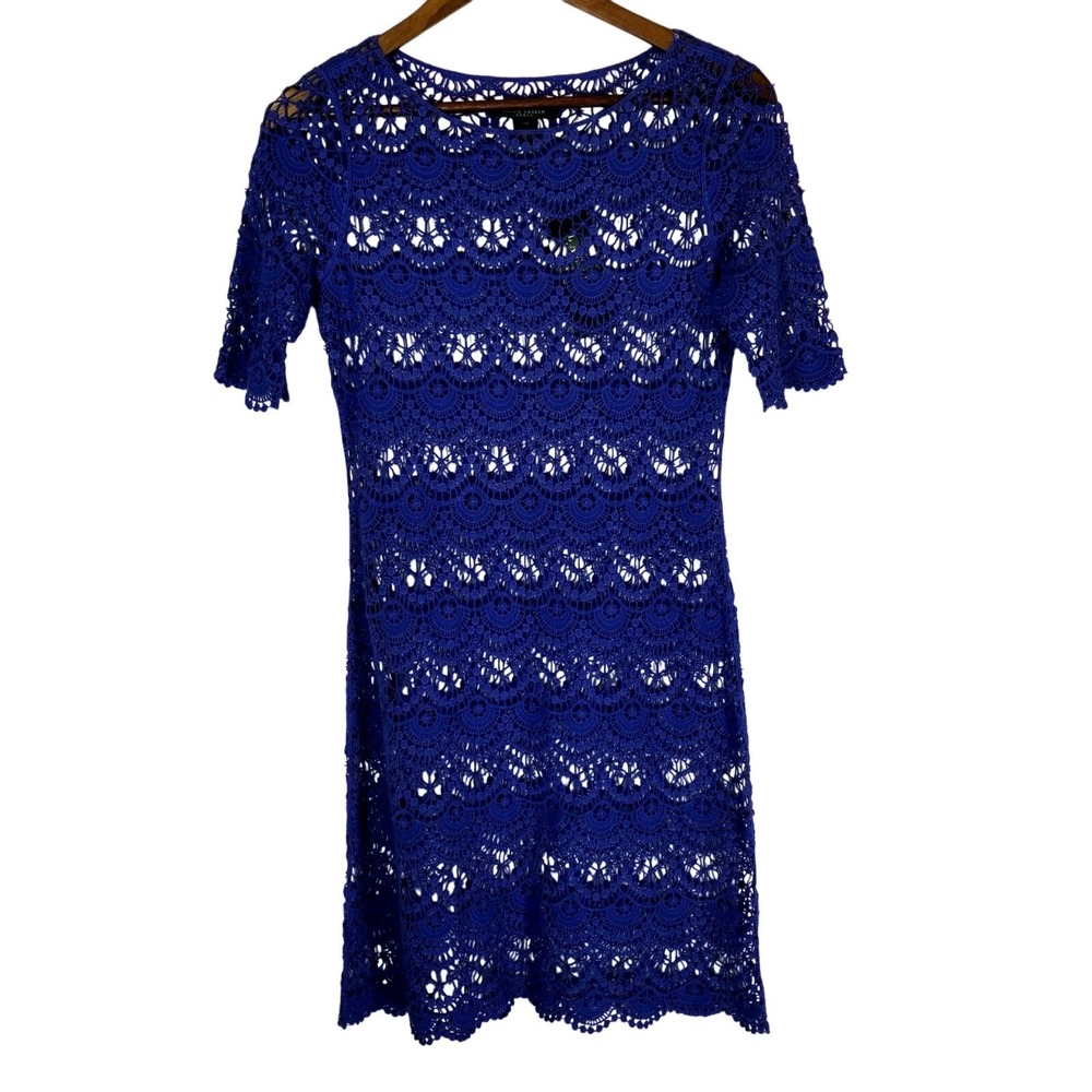 Lauren Ralph Lauren Blue Crochet Lace  Size XS‎ Short Sleeve Sheath Swim Cover